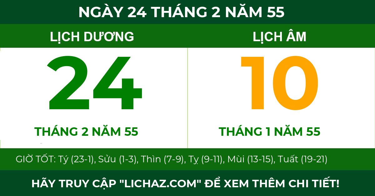 lịch âm ngày 24 tháng 2 năm 55
