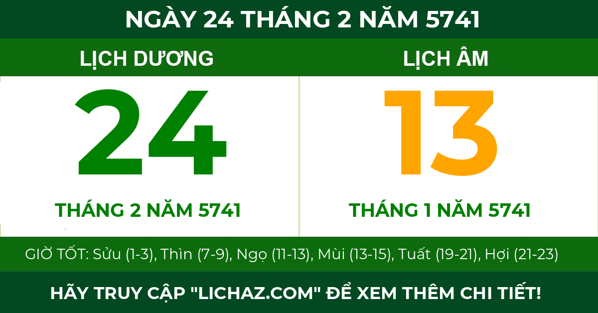 lịch âm ngày 24 tháng 2 năm 5741