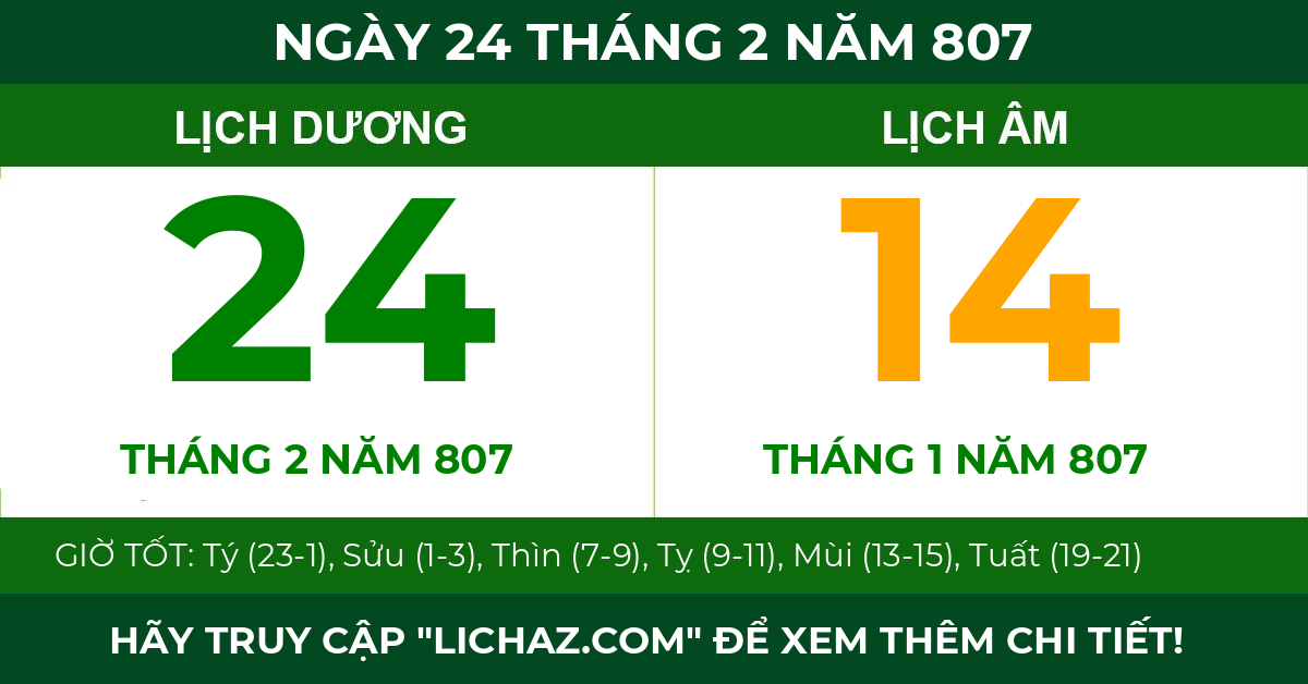 lịch âm ngày 24 tháng 2 năm 807