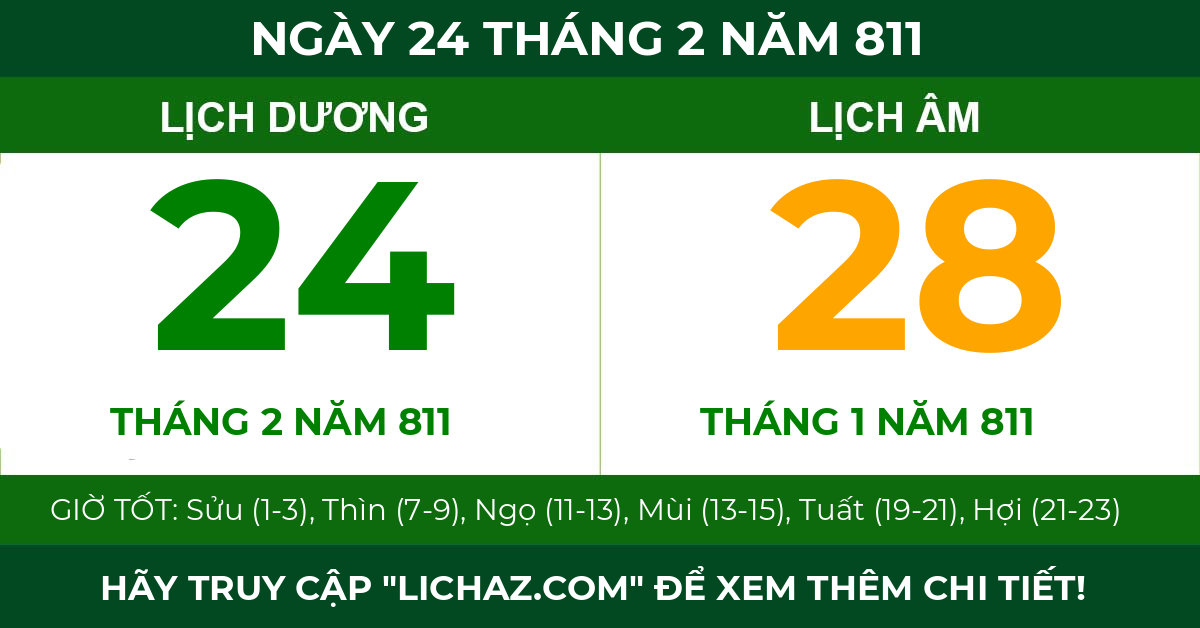 lịch âm ngày 24 tháng 2 năm 811