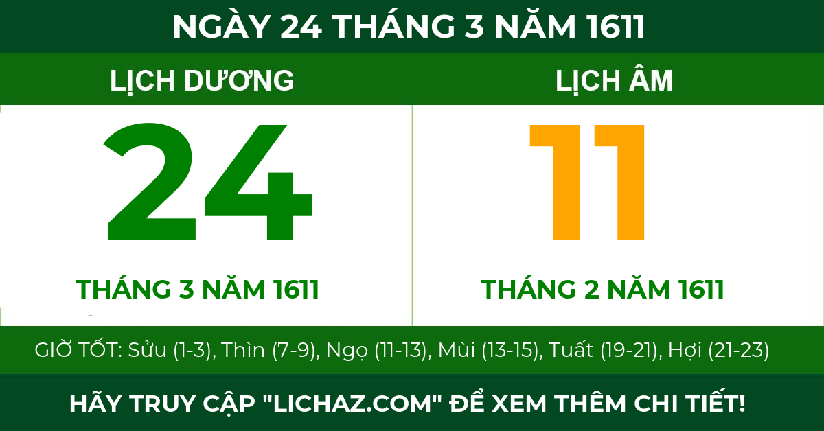 lịch âm ngày 24 tháng 3 năm 1611
