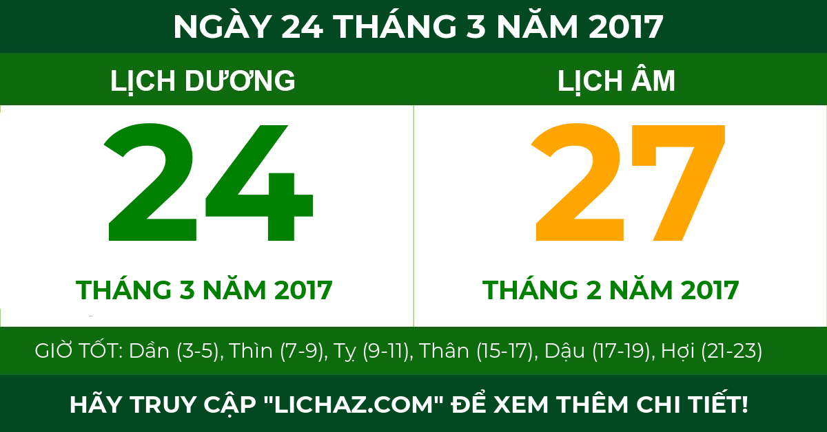 lịch âm ngày 24 tháng 3 năm 2017