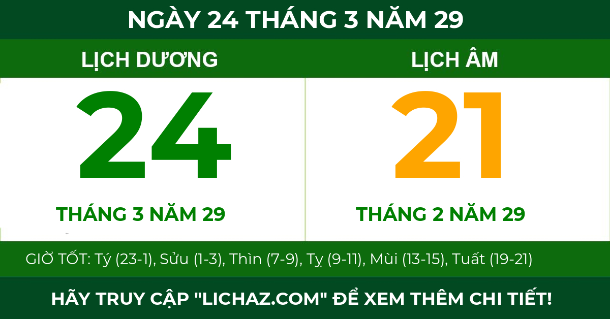 lịch âm ngày 24 tháng 3 năm 29