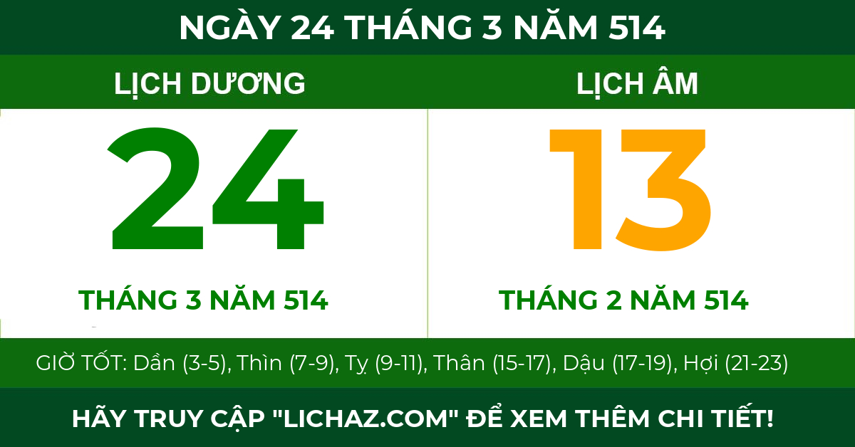lịch âm ngày 24 tháng 3 năm 514