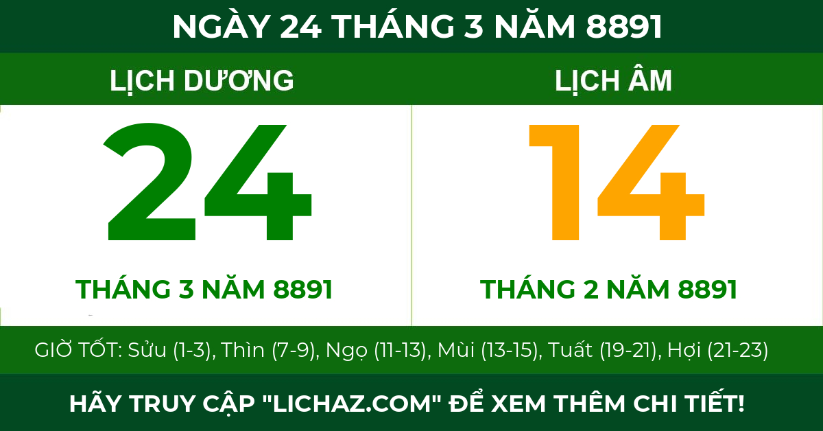 lịch âm ngày 24 tháng 3 năm 8891