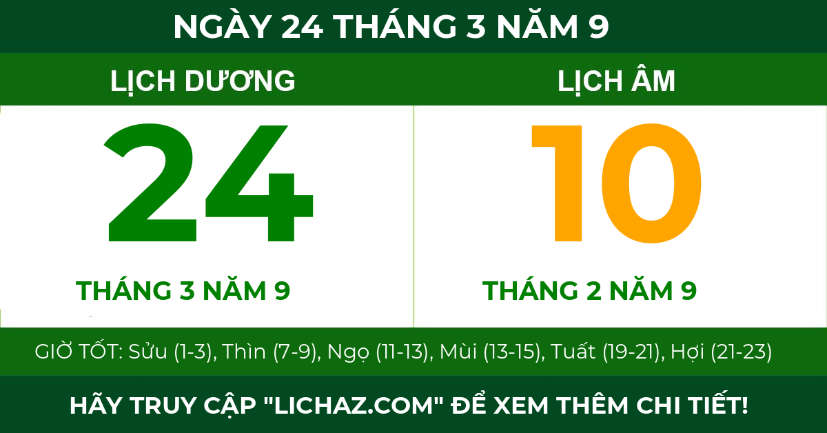 lịch âm ngày 24 tháng 3 năm 9