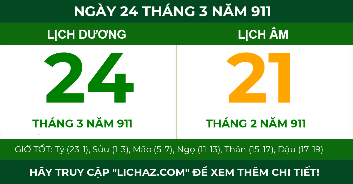 lịch âm ngày 24 tháng 3 năm 911