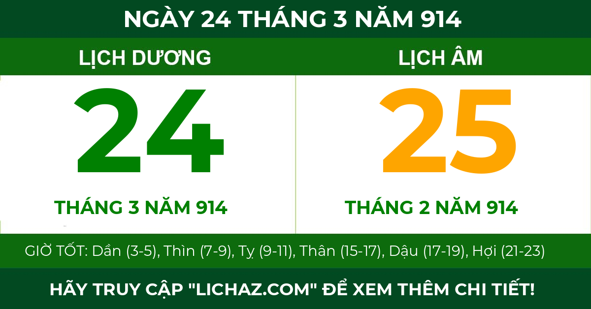 lịch âm ngày 24 tháng 3 năm 914