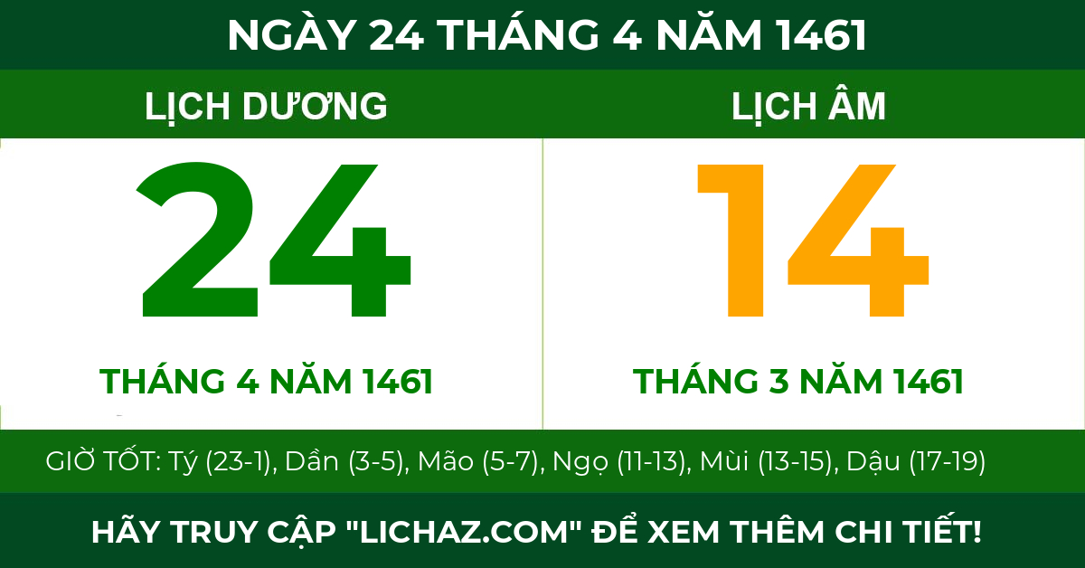lịch âm ngày 24 tháng 4 năm 1461