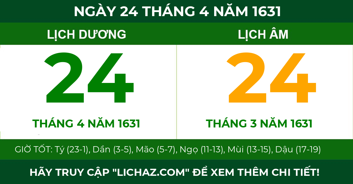 lịch âm ngày 24 tháng 4 năm 1631
