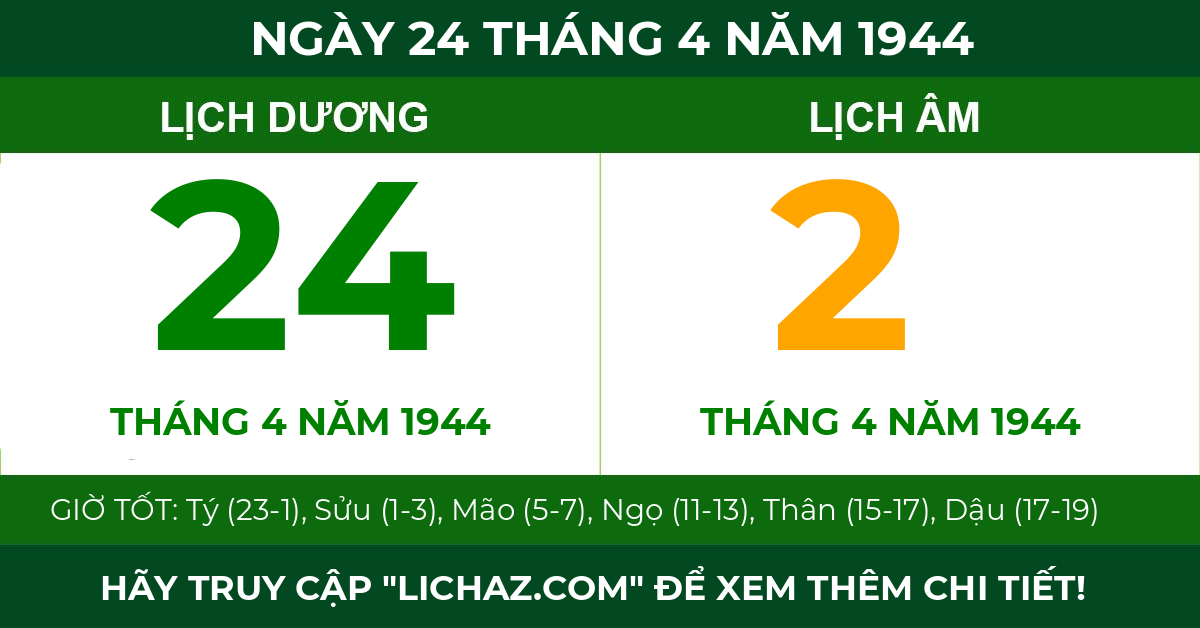 lịch âm ngày 24 tháng 4 năm 1944