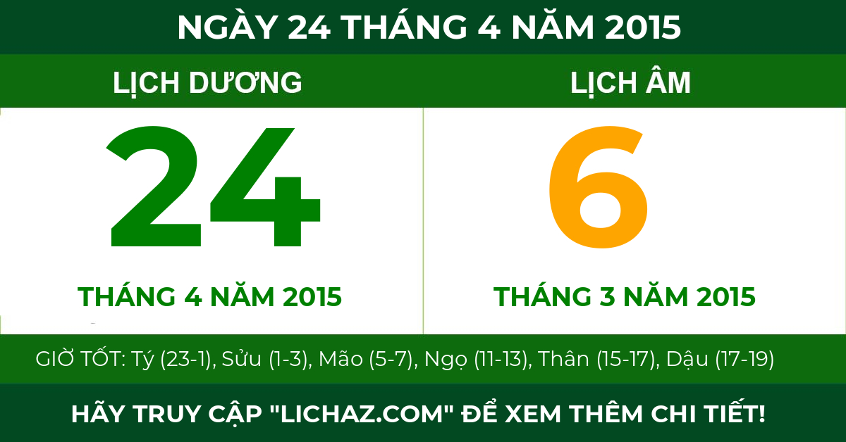 lịch âm ngày 24 tháng 4 năm 2015