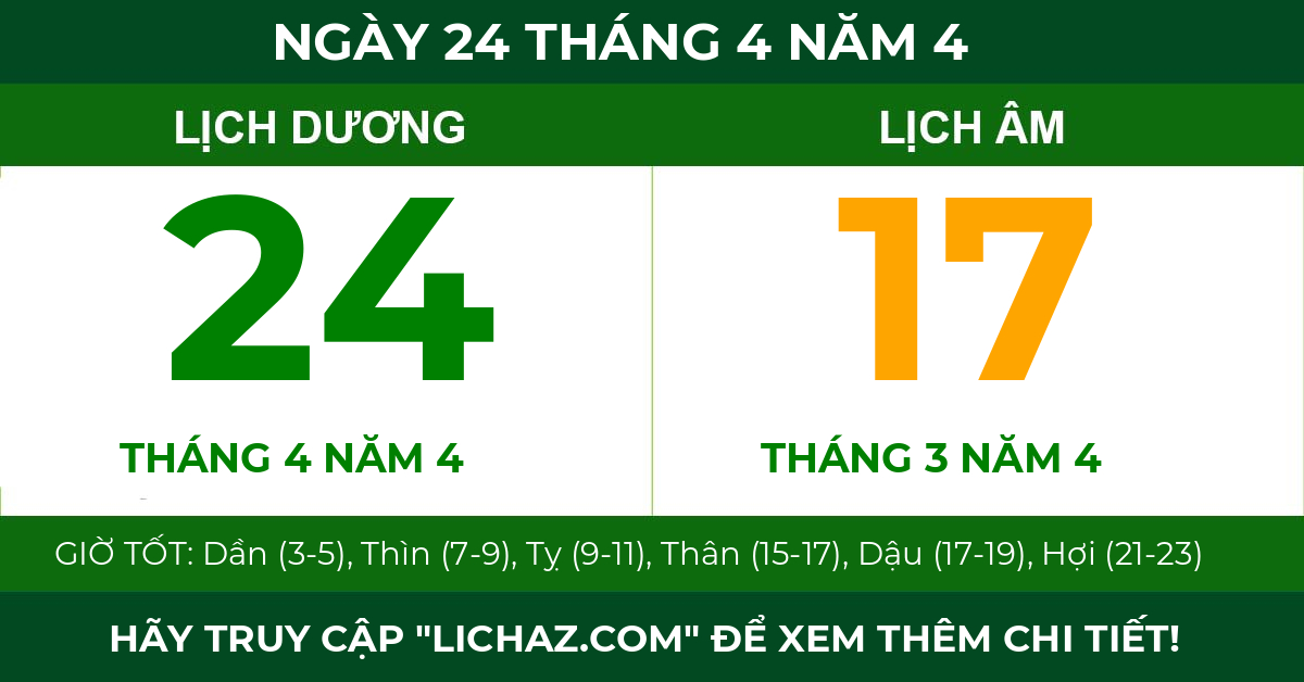 lịch âm ngày 24 tháng 4 năm 4