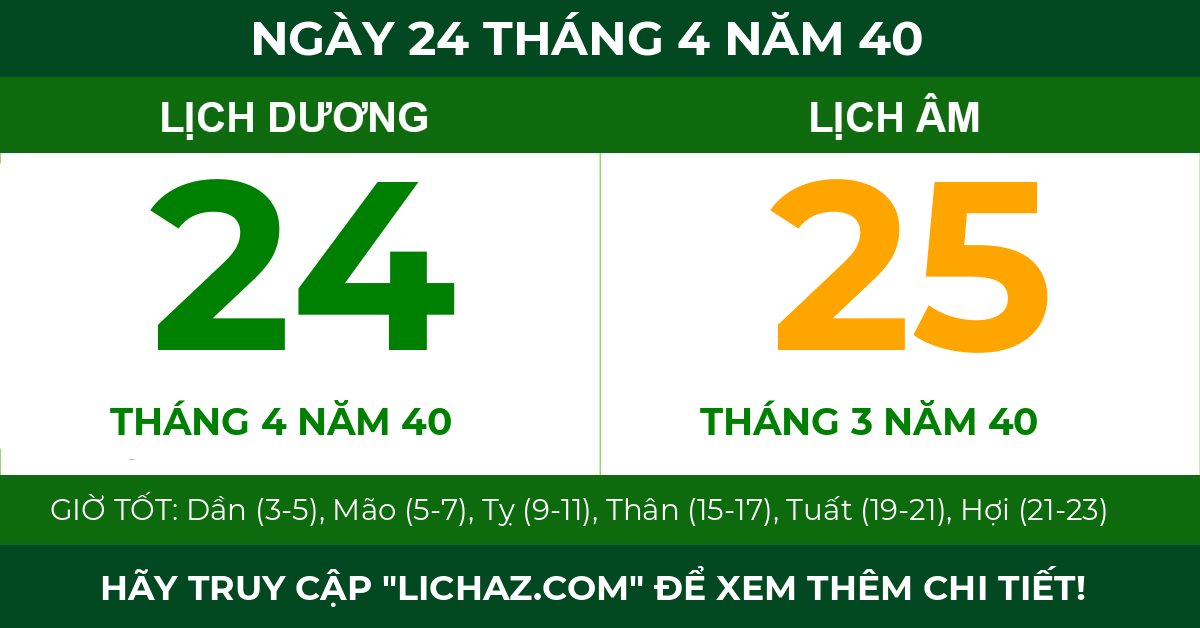 lịch âm ngày 24 tháng 4 năm 40