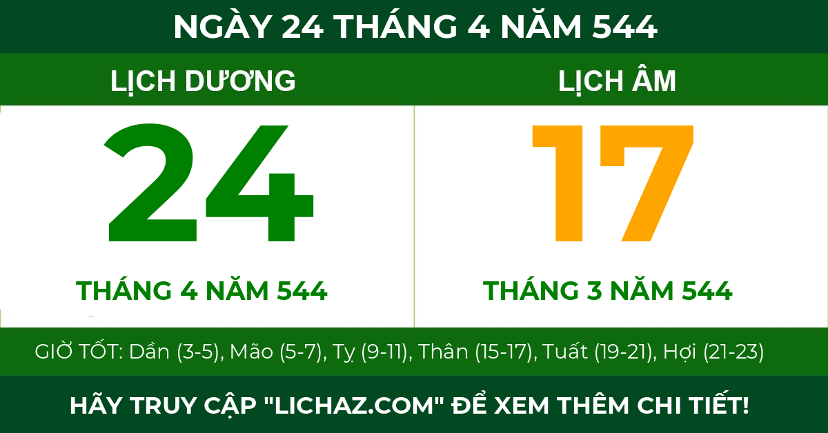 lịch âm ngày 24 tháng 4 năm 544