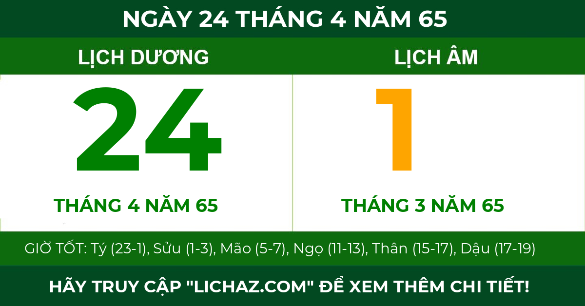 lịch âm ngày 24 tháng 4 năm 65