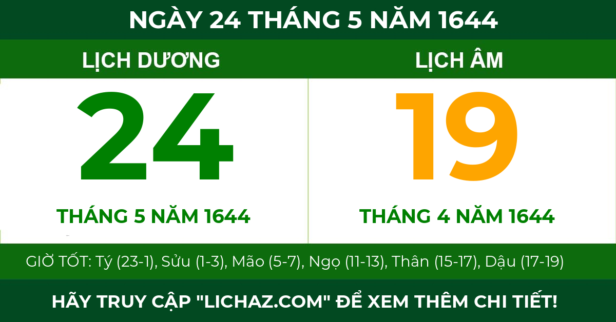 lịch âm ngày 24 tháng 5 năm 1644