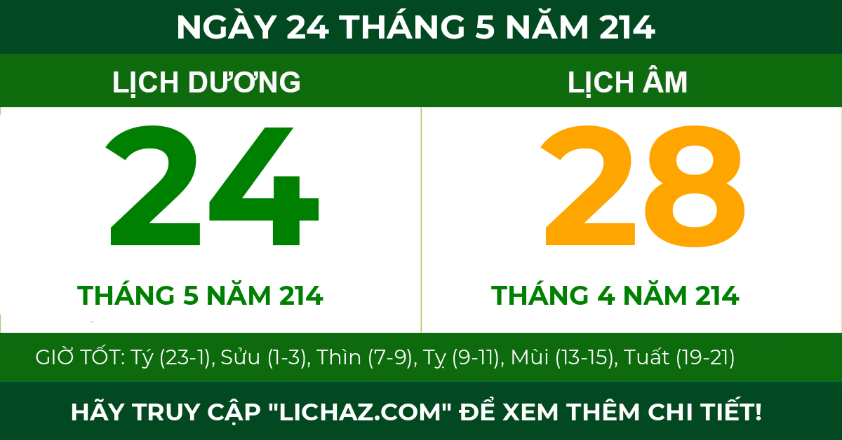 lịch âm ngày 24 tháng 5 năm 214