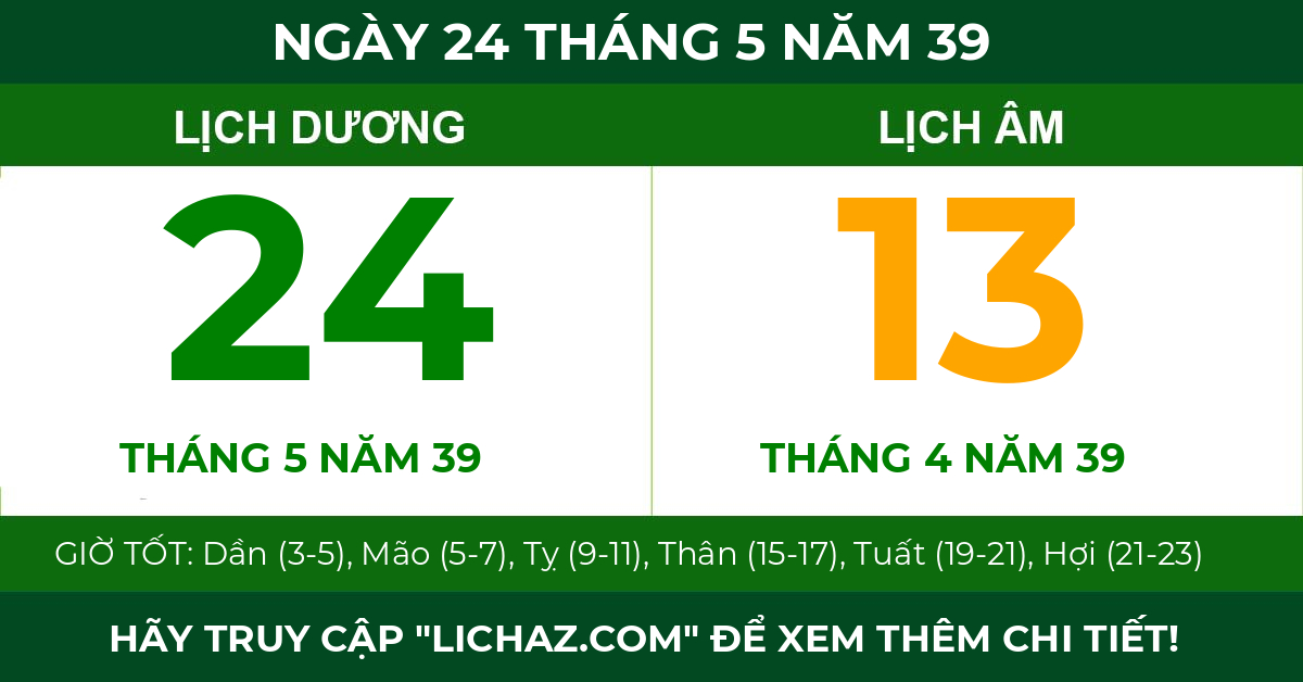 lịch âm ngày 24 tháng 5 năm 39