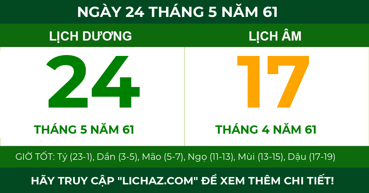 lịch âm ngày 24 tháng 5 năm 61