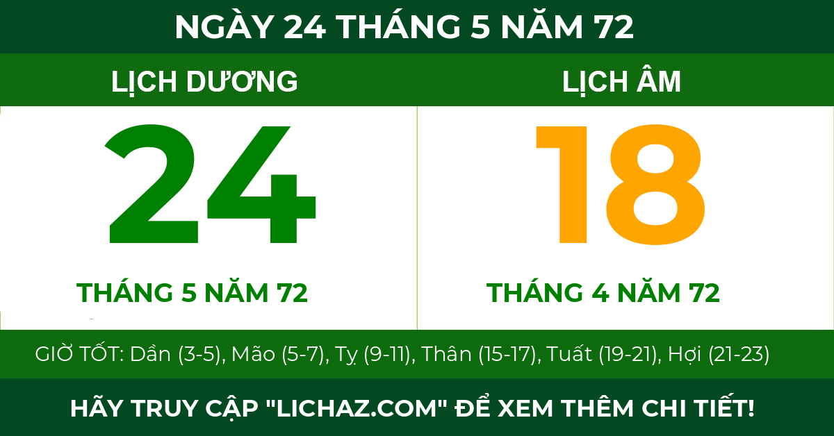 lịch âm ngày 24 tháng 5 năm 72