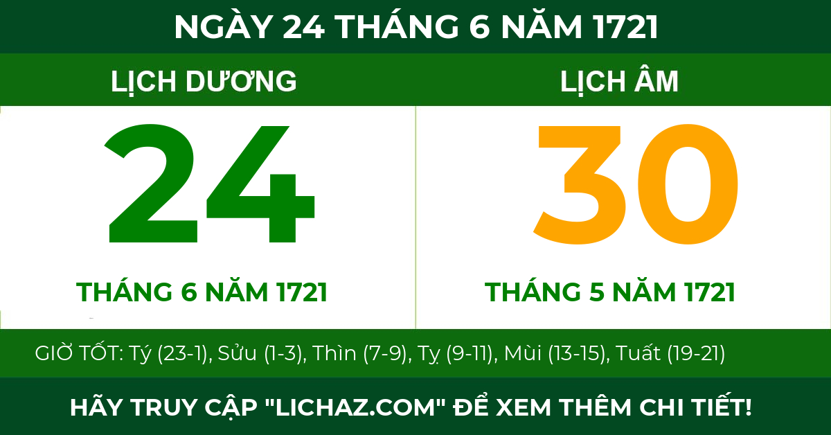 lịch âm ngày 24 tháng 6 năm 1721