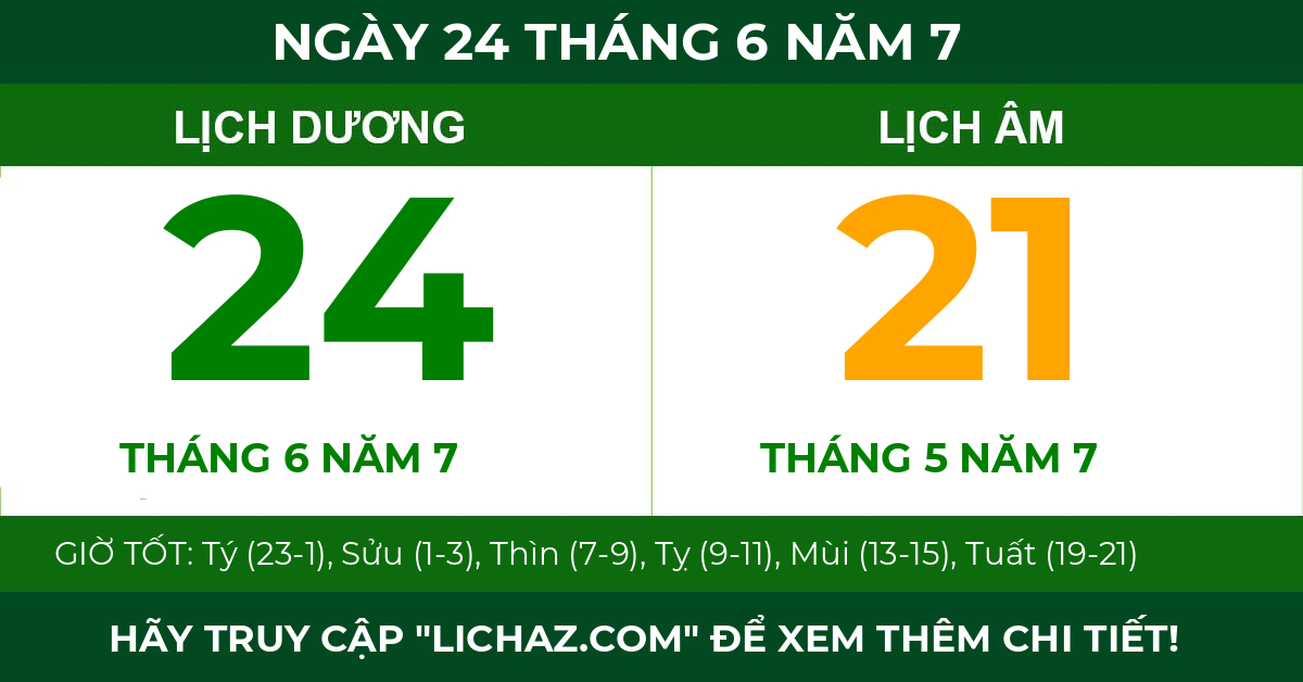 lịch âm ngày 24 tháng 6 năm 7