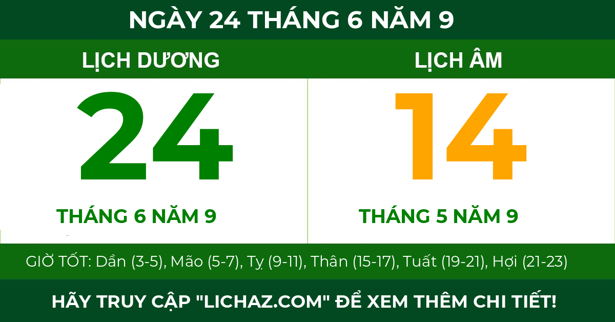 lịch âm ngày 24 tháng 6 năm 9