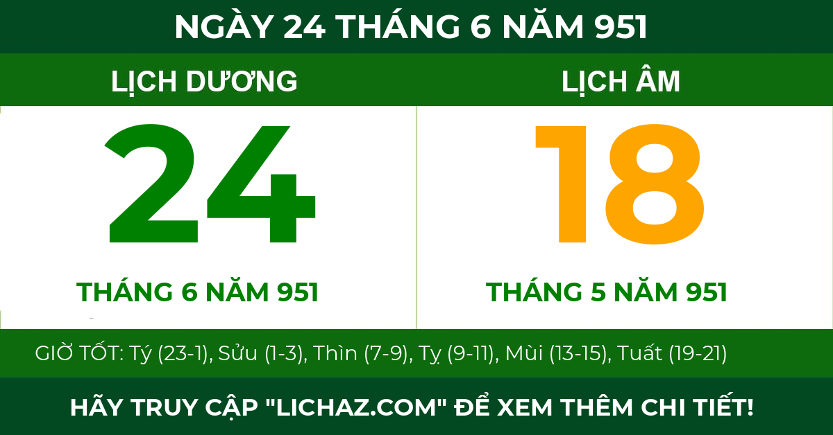 lịch âm ngày 24 tháng 6 năm 951