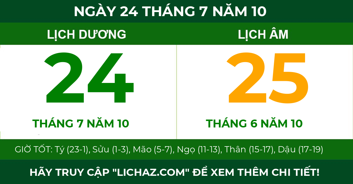 lịch âm ngày 24 tháng 7 năm 10