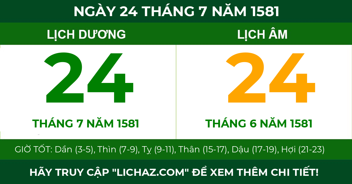 lịch âm ngày 24 tháng 7 năm 1581