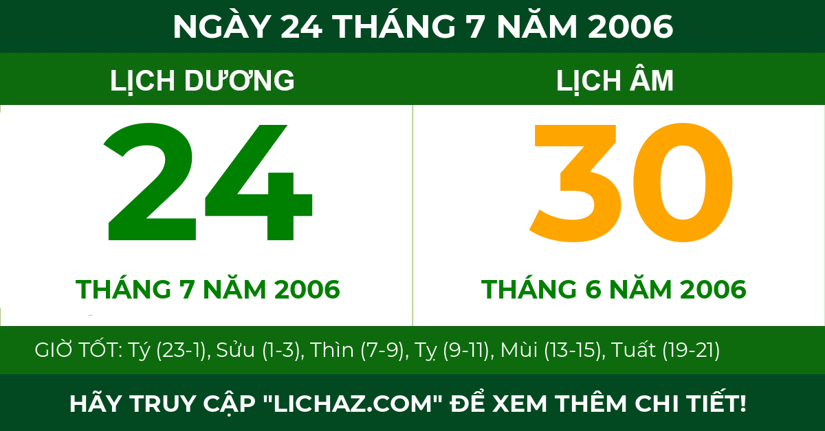 lịch âm ngày 24 tháng 7 năm 2006