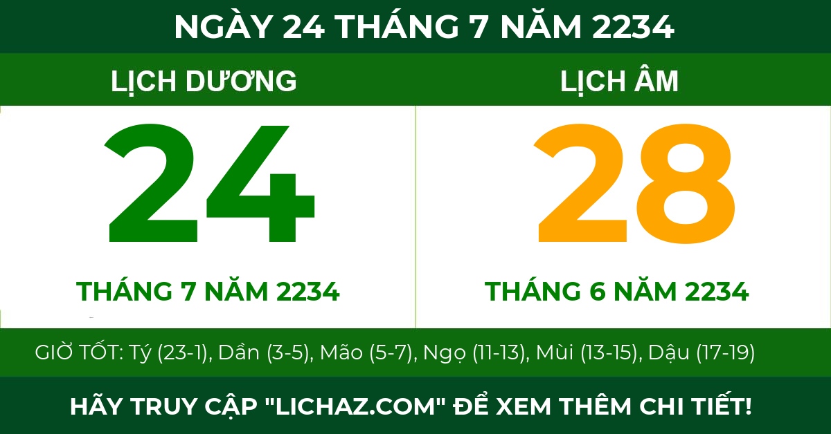 lịch âm ngày 24 tháng 7 năm 2234