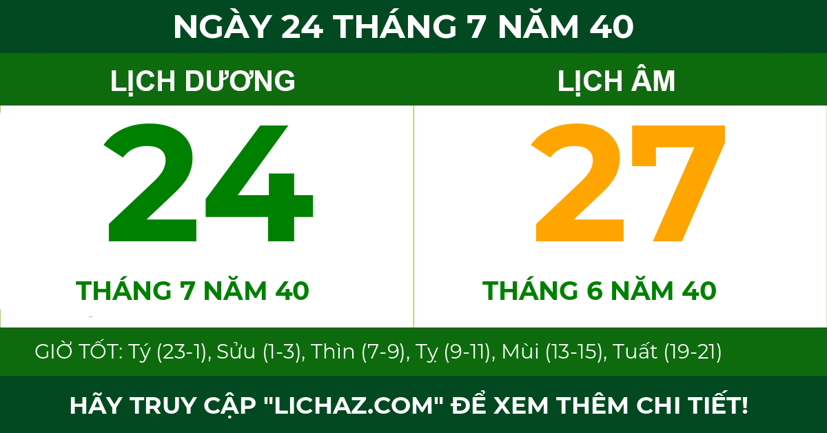lịch âm ngày 24 tháng 7 năm 40
