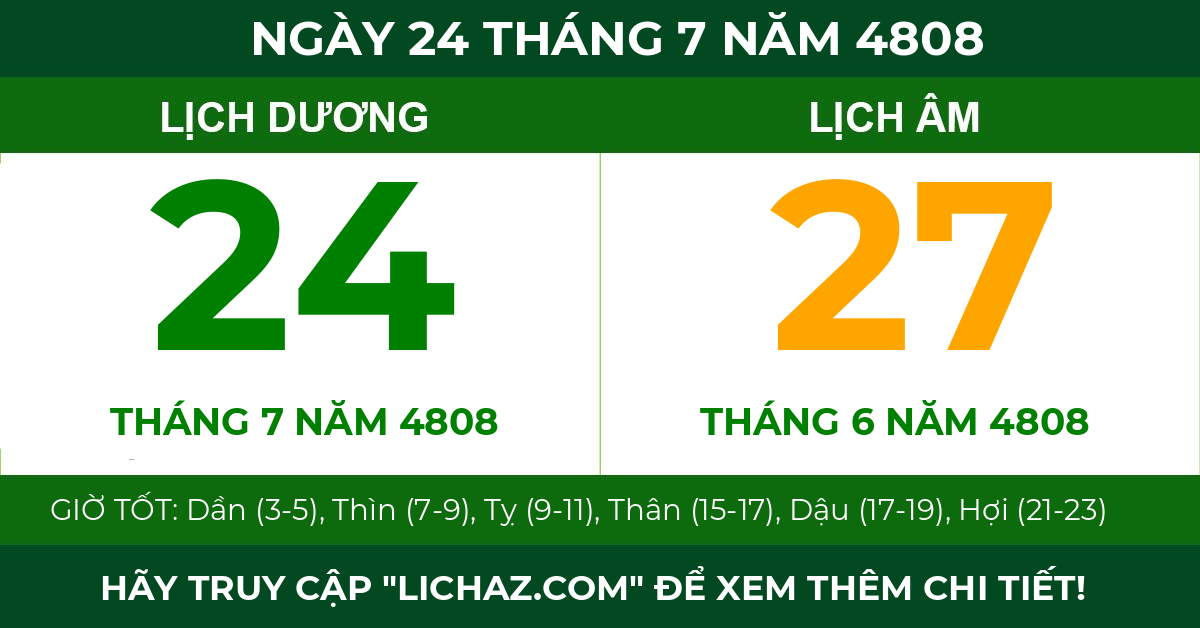 lịch âm ngày 24 tháng 7 năm 4808