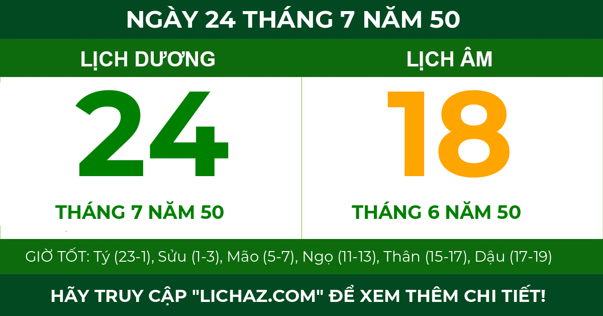 lịch âm ngày 24 tháng 7 năm 50