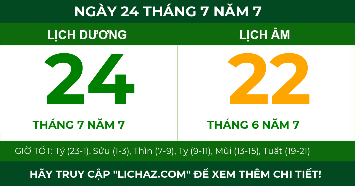 lịch âm ngày 24 tháng 7 năm 7
