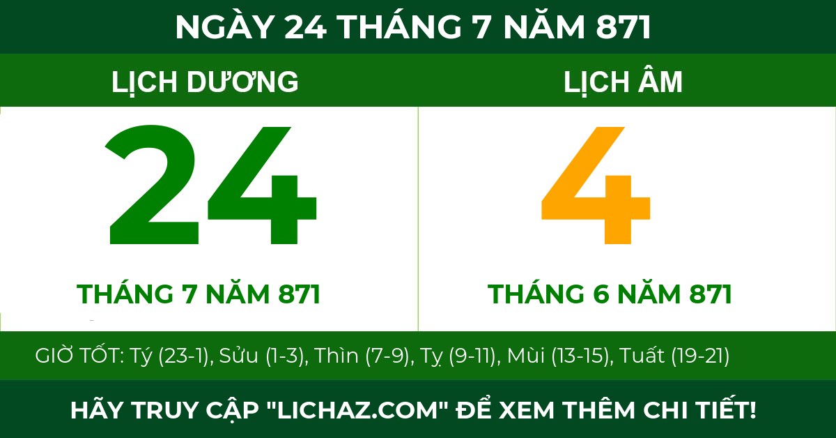 lịch âm ngày 24 tháng 7 năm 871