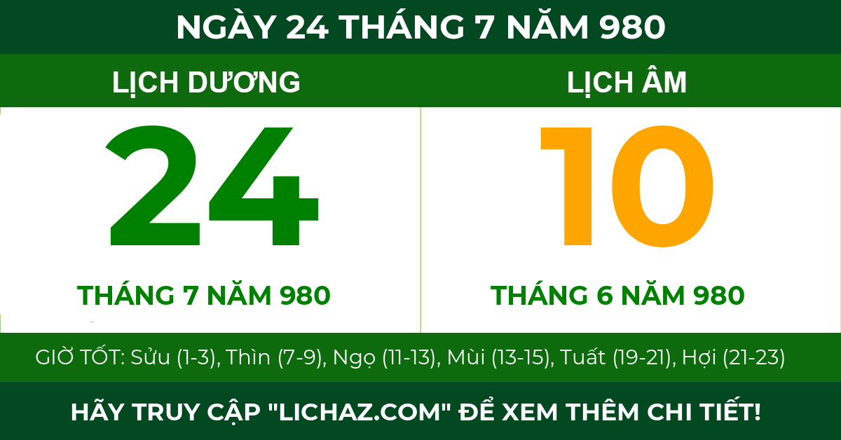 lịch âm ngày 24 tháng 7 năm 980