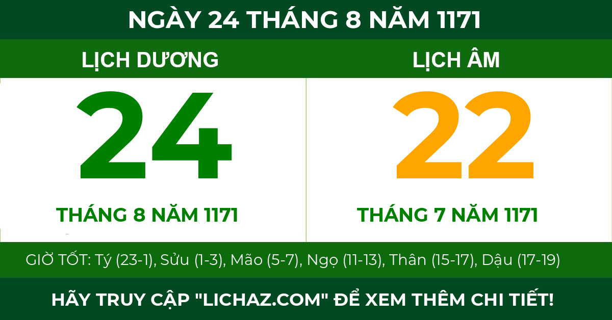lịch âm ngày 24 tháng 8 năm 1171