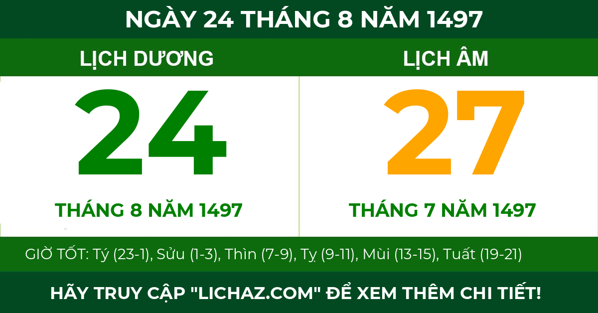 lịch âm ngày 24 tháng 8 năm 1497
