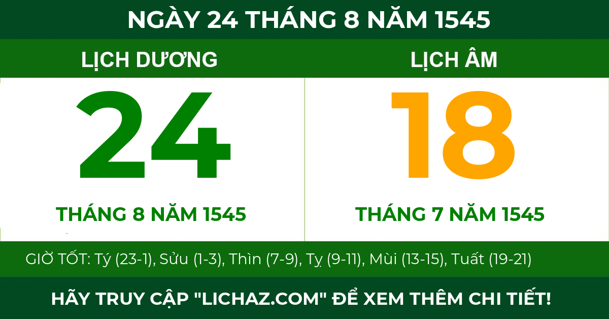 lịch âm ngày 24 tháng 8 năm 1545