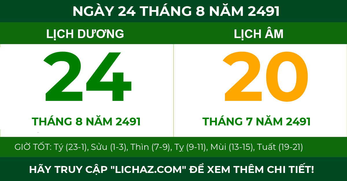 lịch âm ngày 24 tháng 8 năm 2491