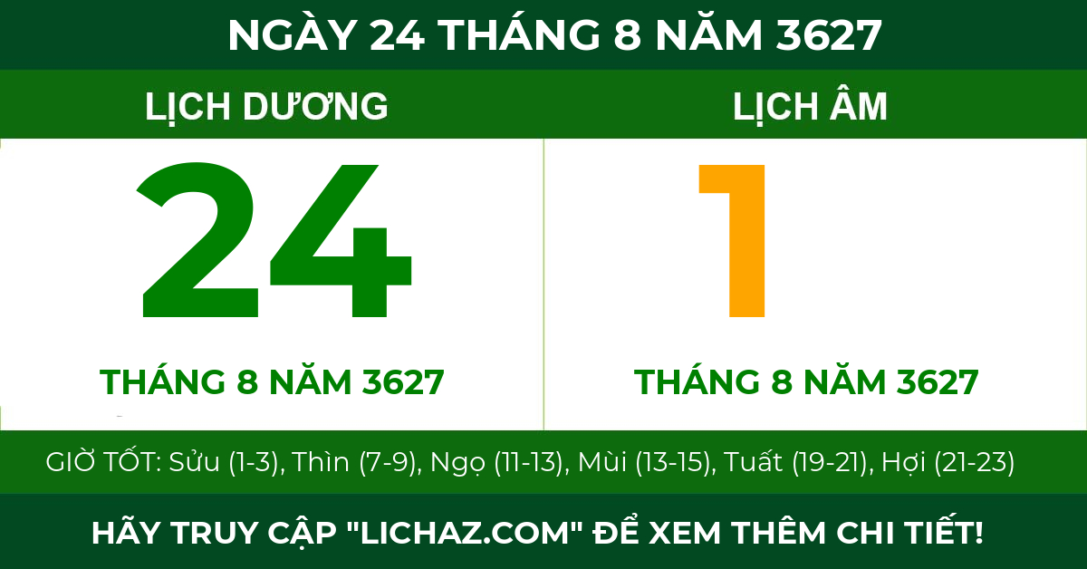 lịch âm ngày 24 tháng 8 năm 3627