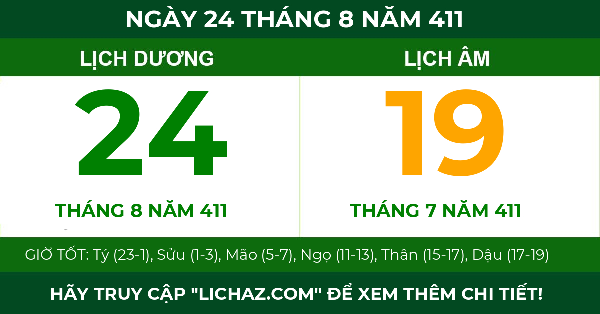 lịch âm ngày 24 tháng 8 năm 411