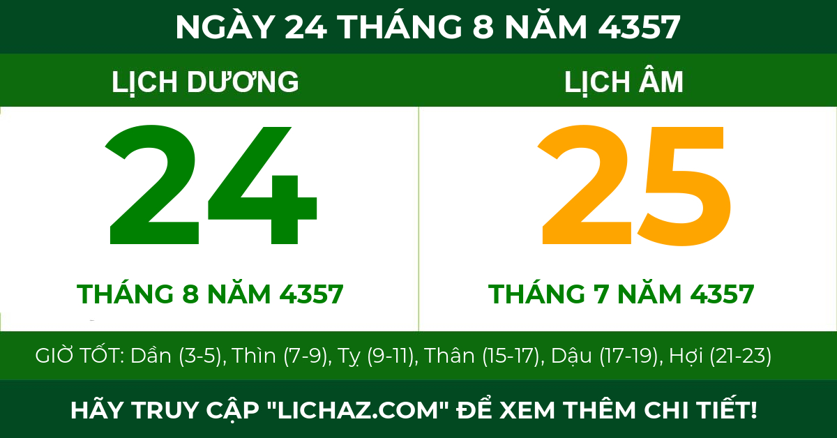 lịch âm ngày 24 tháng 8 năm 4357