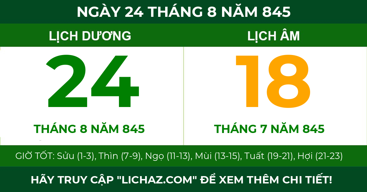 lịch âm ngày 24 tháng 8 năm 845