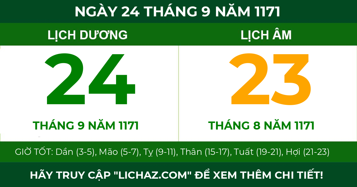 lịch âm ngày 24 tháng 9 năm 1171