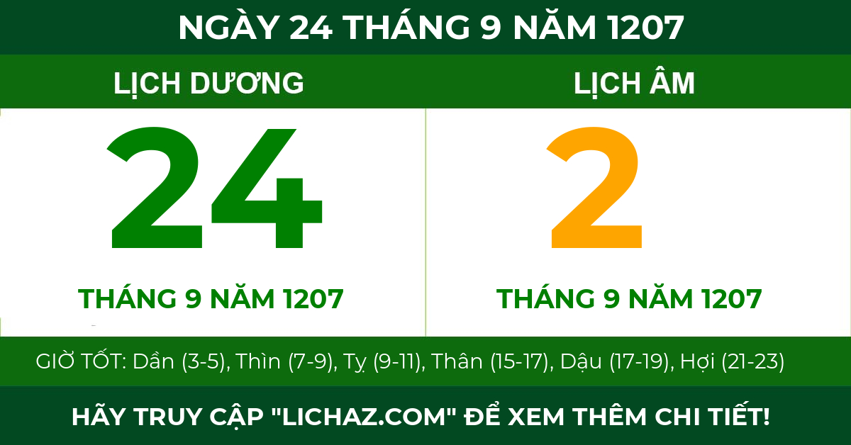 lịch âm ngày 24 tháng 9 năm 1207