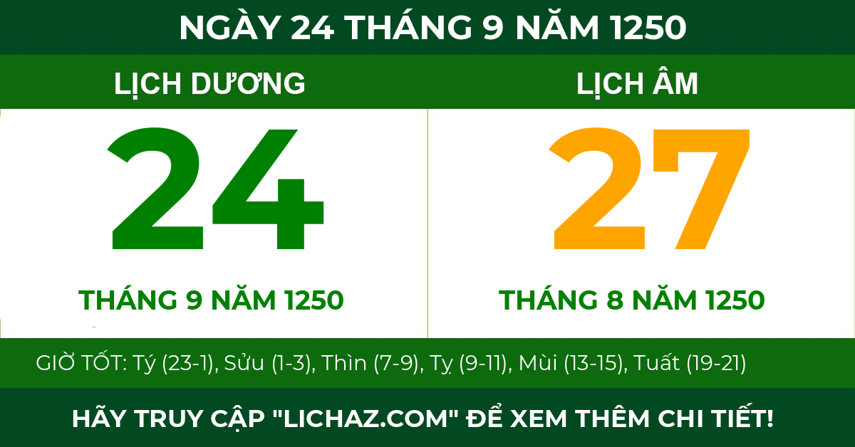 lịch âm ngày 24 tháng 9 năm 1250